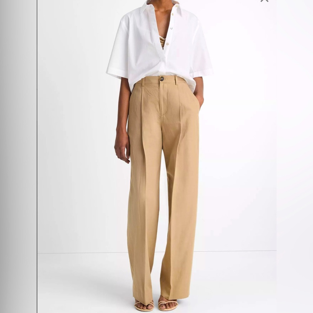VINCE High-Waist Tailored Wide-Leg Trouser (Color: Rye)